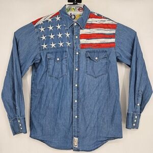 Vintage Panhandle‎ Slim Shirt Mens Large Button Up USA Flag Stars Long Sleeve